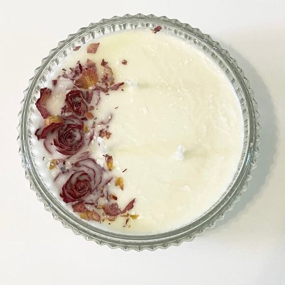 Handmade Decorative Soy Candle 10 oz in Ribbed Clear Cut Glass Container - Picture 2 of 4